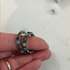 Chaps Blue and Brown Dangle Earrings Modern Design